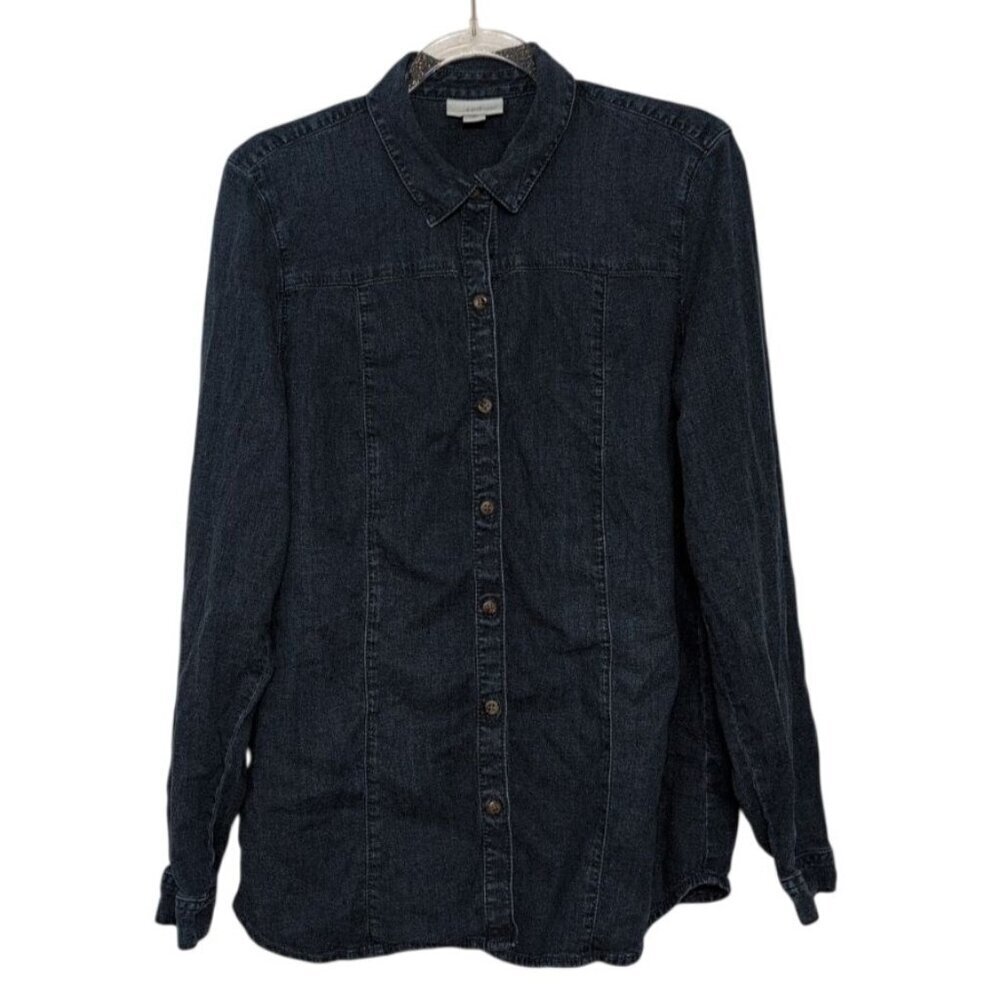 J Jill Denim Shirt Womens Size Small Blue Button Front Long Sleeve Tencel Boho